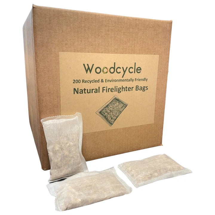 Natural Firelighter Bags - 200 Recycled Wood Firelighter Tea Bags