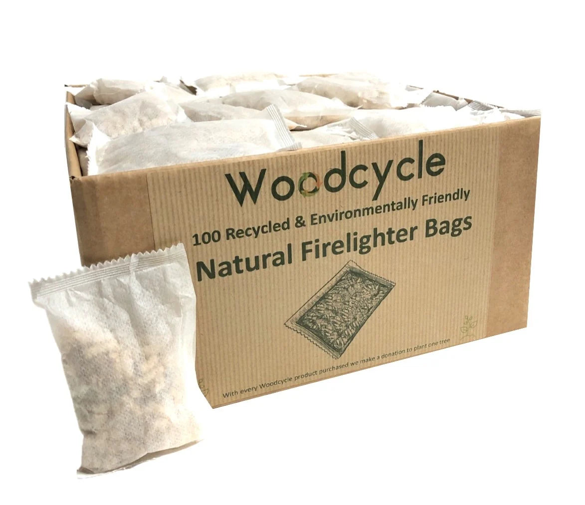 Natural Firelighter Bags - 100 Recycled Wood Firelighter Tea Bags