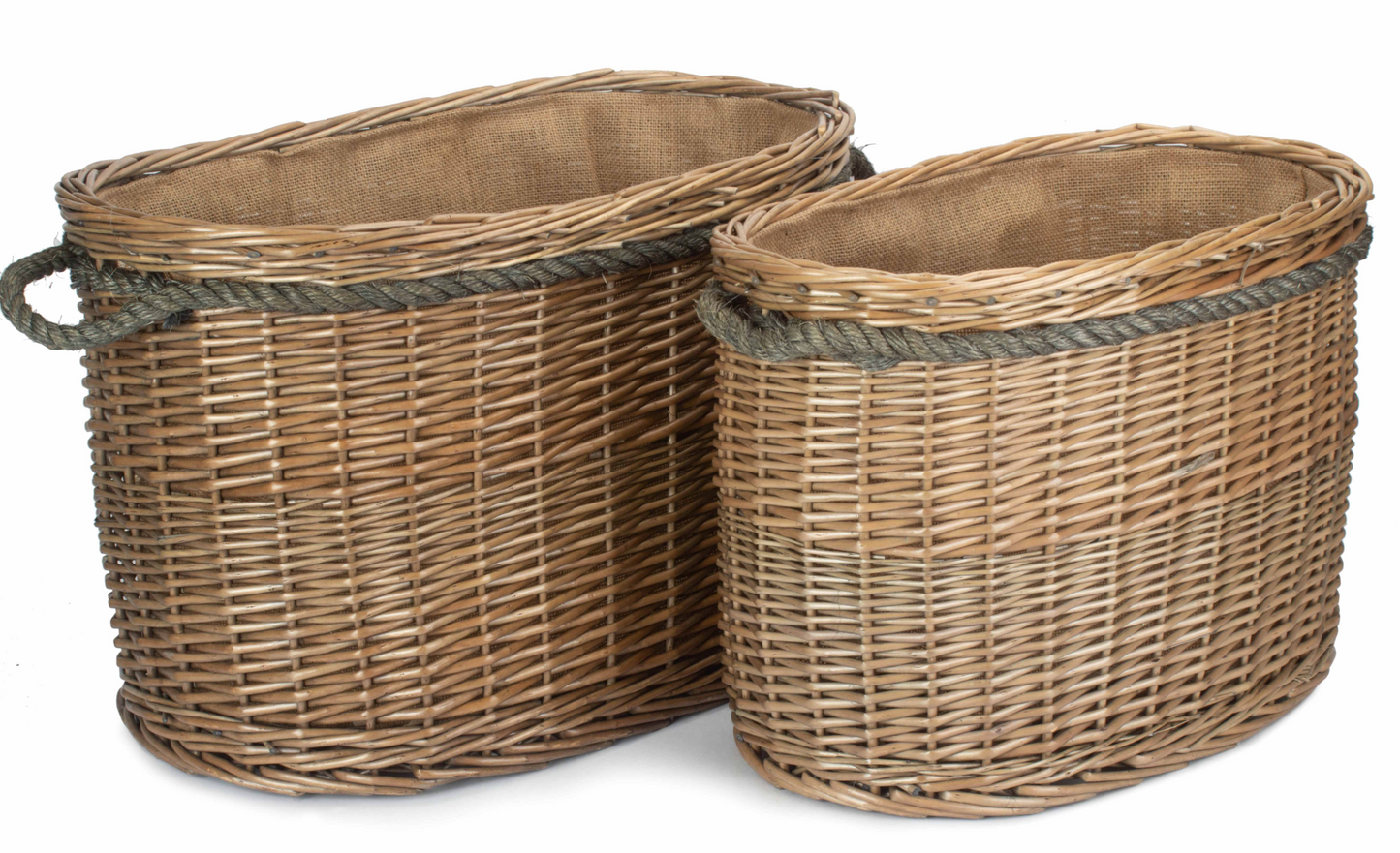 Set 2 Oval Rope Handled Log Baskets