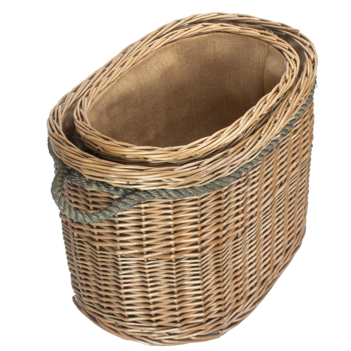 Set 2 Oval Rope Handled Log Baskets