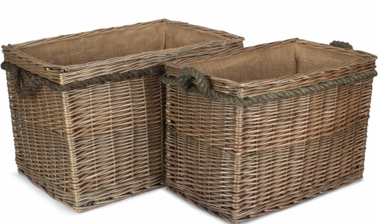 Set 2 Rectangular Rope Handled Log Baskets