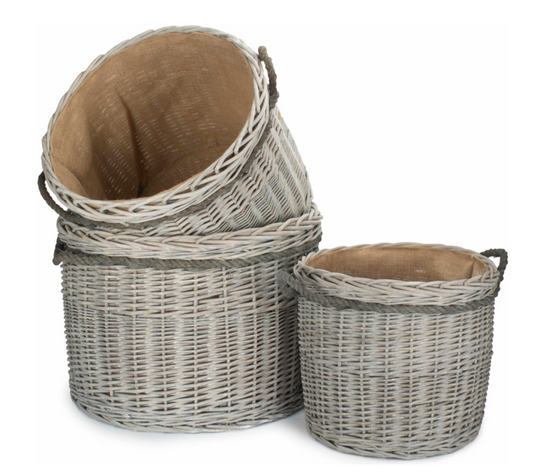 Grey Wash Round Storage Basket Set of 3