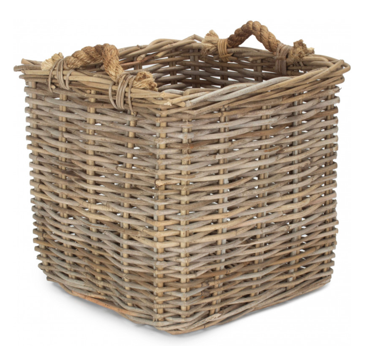 Medium Square Grey Rattan Log Basket