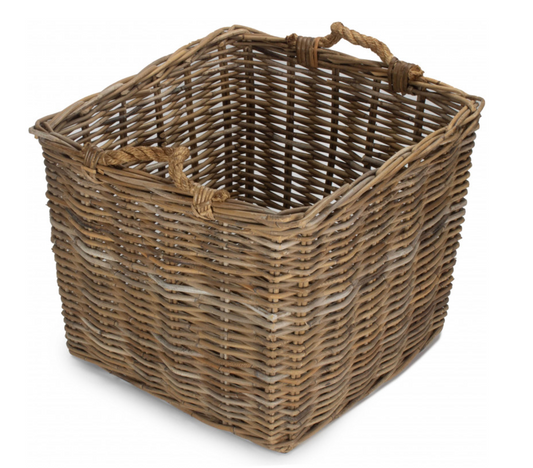 Large Square Grey Rattan Log Basket