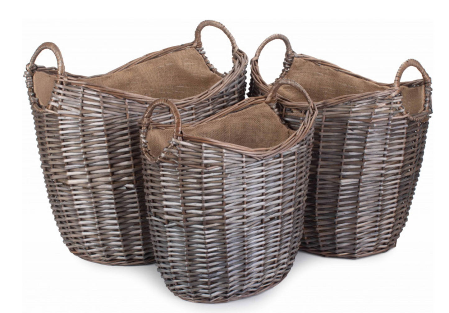 Scoop Neck Antique Wash Hessian Lined Basket Set of 3