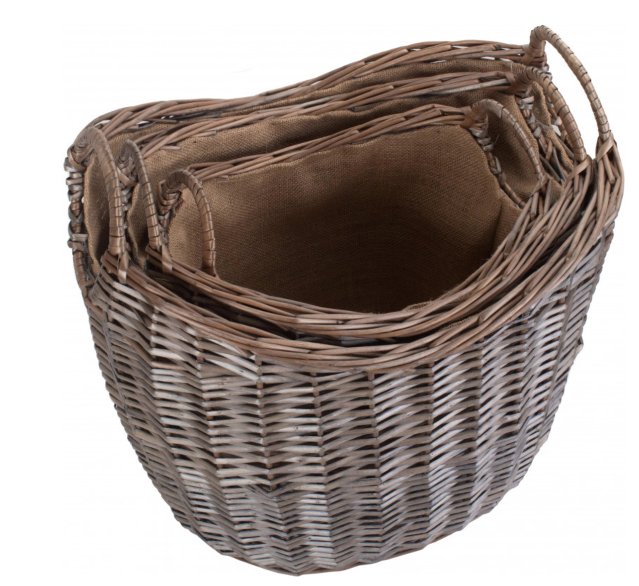 Scoop Neck Antique Wash Hessian Lined Basket Set of 3