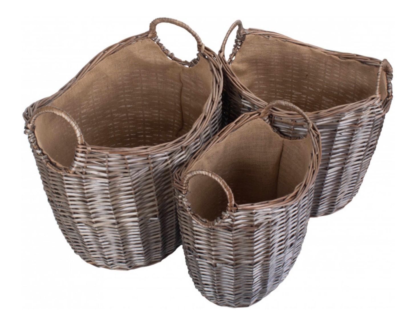 Scoop Neck Antique Wash Hessian Lined Basket Set of 3