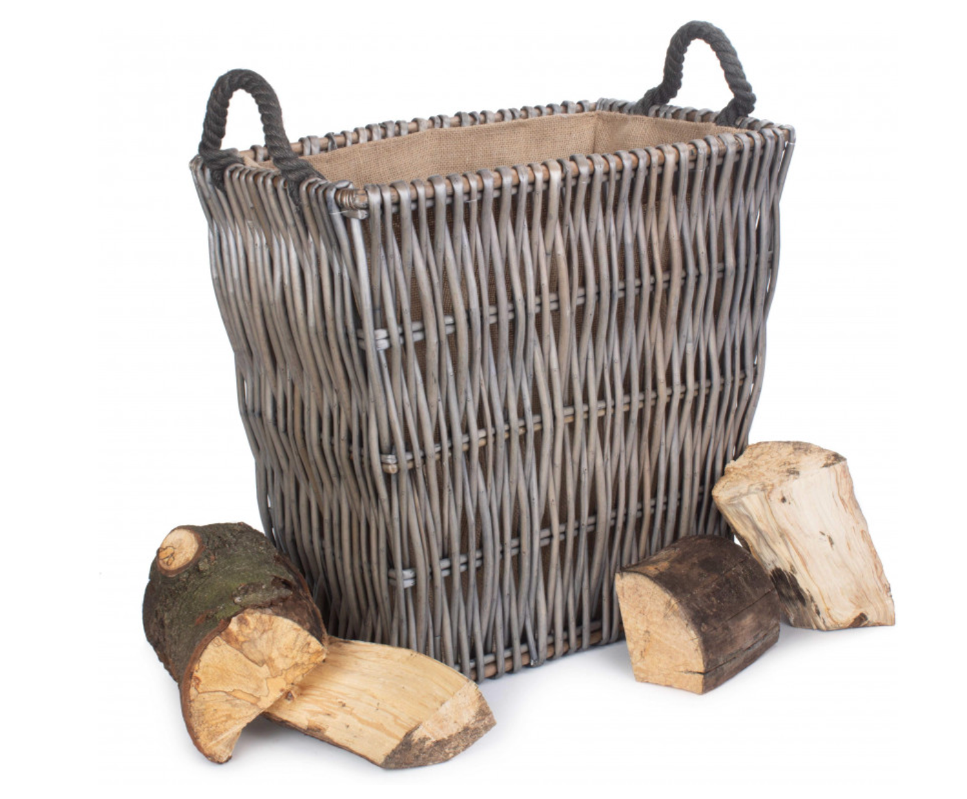 Rectangular Grey Log Basket Large